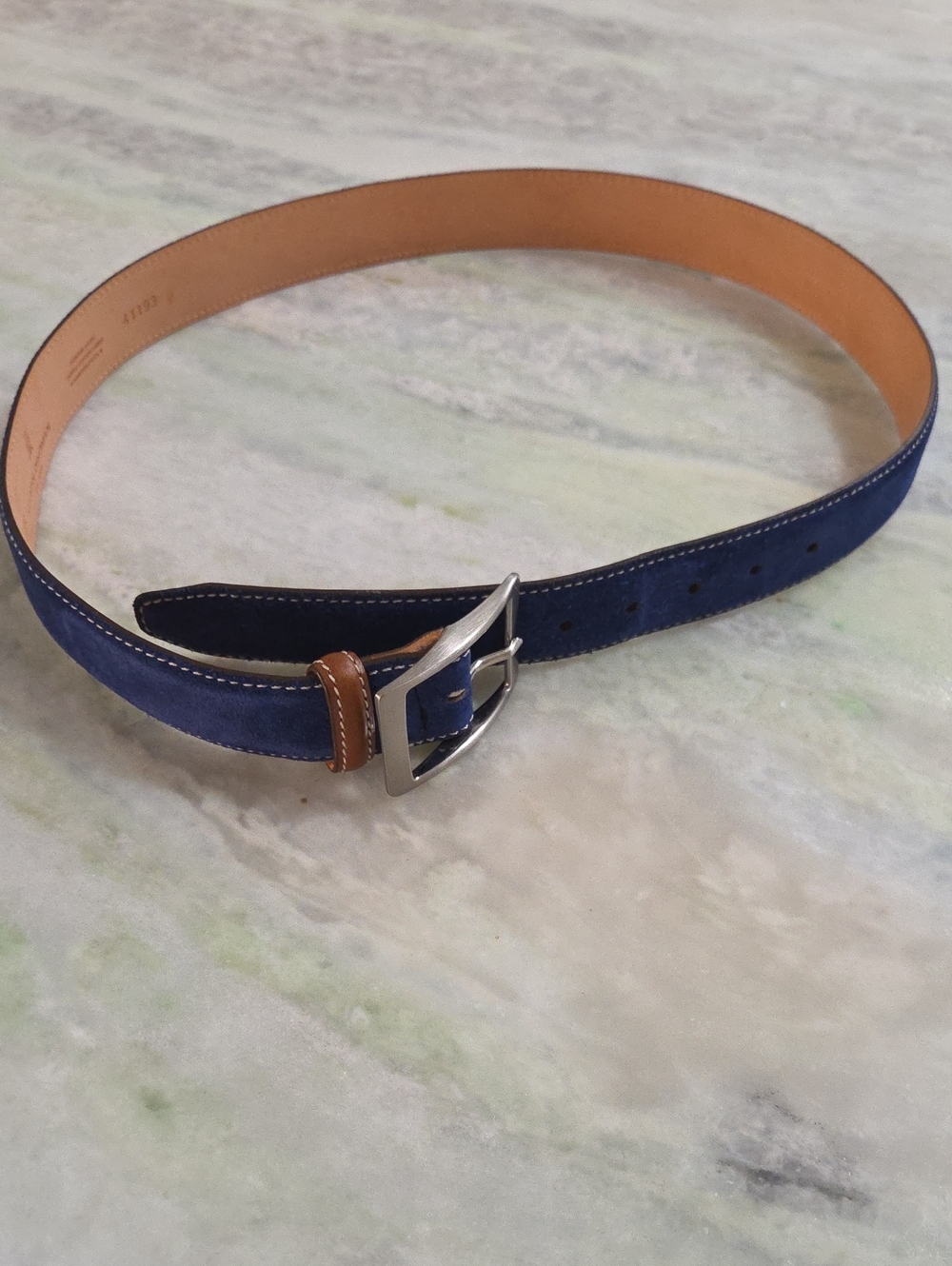 Martin Dingman Classic Tan Leather Blue Suede Dress Belt